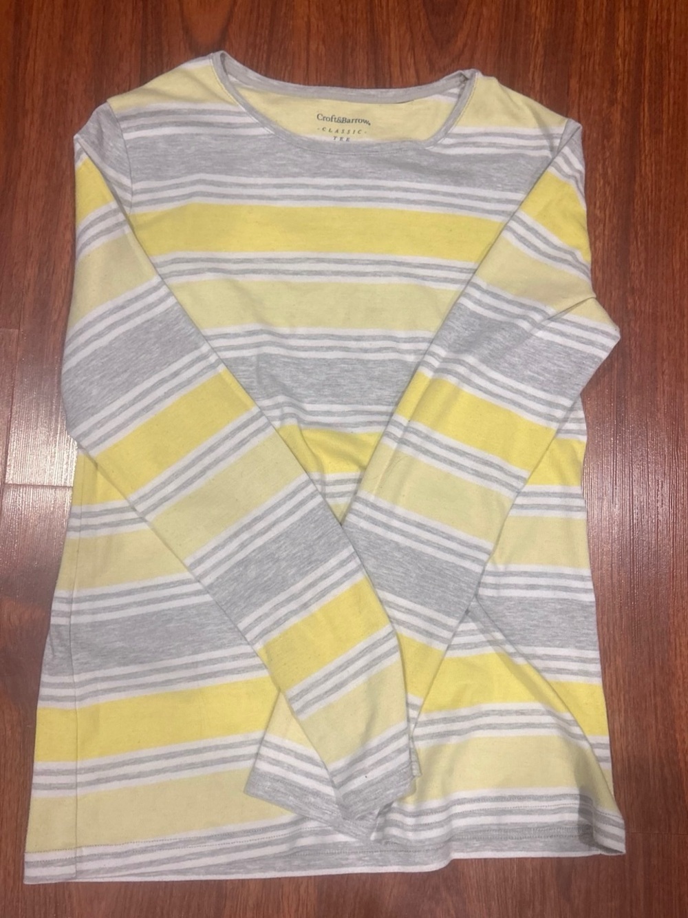 Croft & Barrow Yellow and Gray Striped Long-Sleeve Top